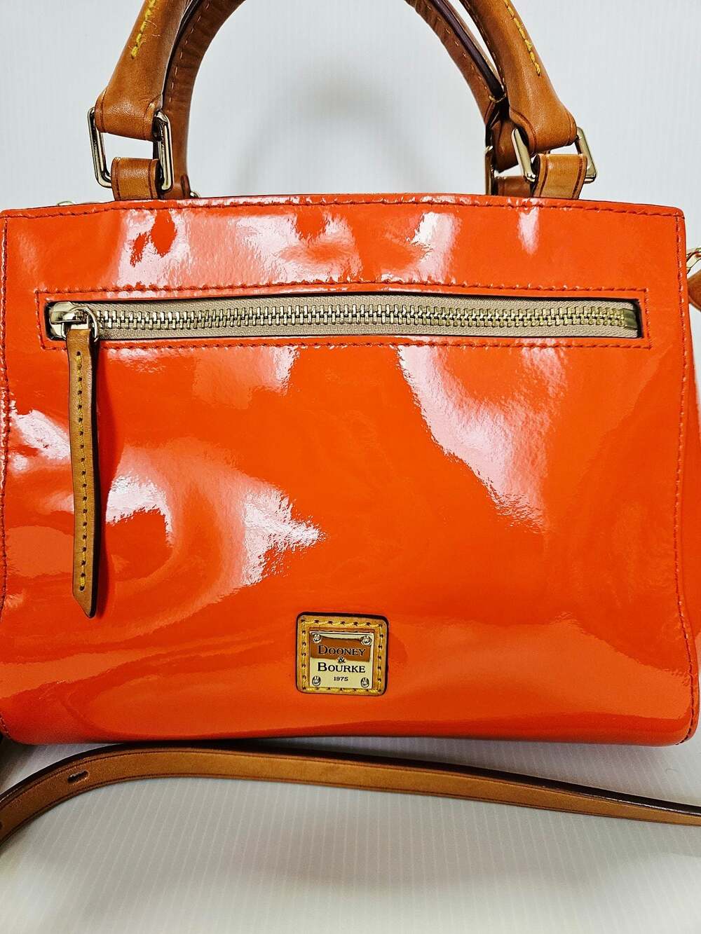 Dooney & Bourke Patent Leather Small Brenna Satchel in Melon Bag - Picture 6 of 16